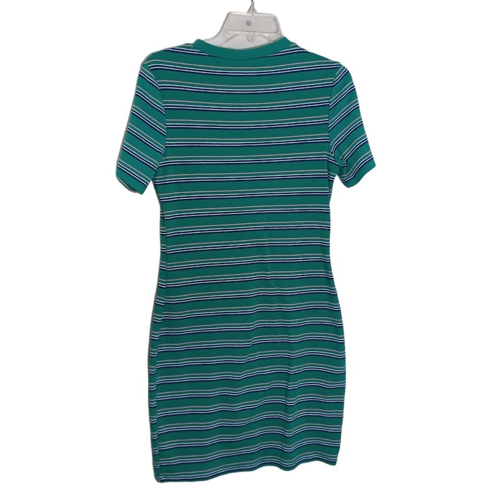 H & M divided  short sleeve tee shirt dress green strips size 14 - Picture 3 of 5